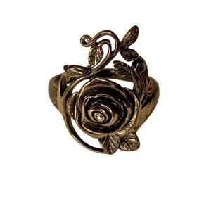 Vintage Sterling Rose Ring Floral Vine Design 925 Marked Size 6 Patina Jewelry
